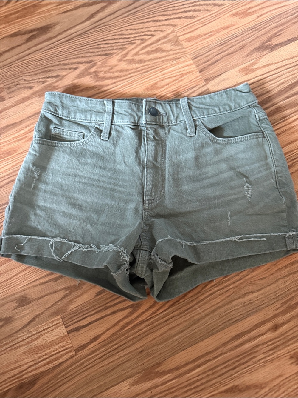 Universal Thread Olive Green Distressed Roll-Hem Jean Shorts